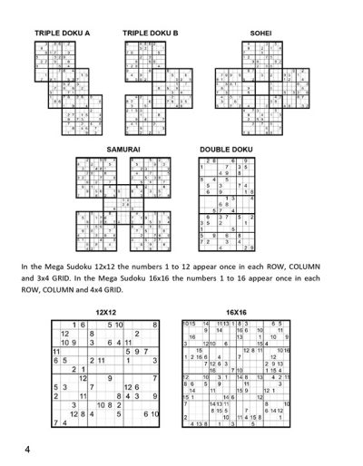 302 Large Print Sudoku Puzzles. 7 Variations. (PDF)